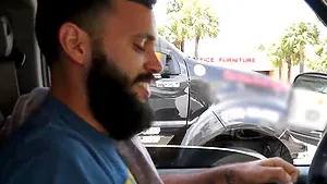 Hot Emma Evins gets talked into blowing a hard cock in the car