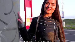 Monica Brown ramming a hard stranger's cock after a blowjob outside