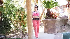 After yoga class Ariella Ferrera please her friend's cock on the ground