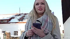 After she shows her naked boobs Amber Jayne gets her pussy banged