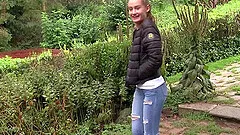 Tiffany Tatum masturbates in the nature using her long fingers