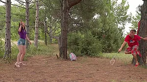 Passionate fucking in the local woods with skinny GF Cindarella