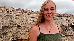 Skinny teen anal creampie at the beach