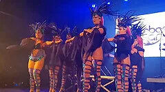 Hot beauties perform dance in costumes for a lustful client