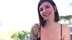 Busty submissive bombshell babe Ivy Lebelle pounded in bondage outdoor