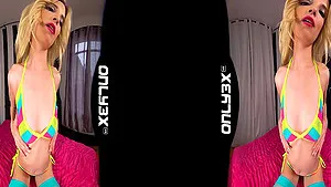 Homemade VR porn with a small tits blondie riding in cowgirl