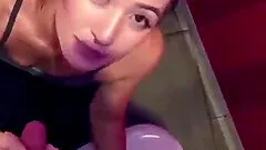 Cute teen giving me a blowjob after workout