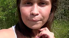 Jenni Ferri enjoys a nature before she masturbates on the ground