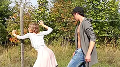 In the wild nature young and kinky couple enjoy hard fuck together