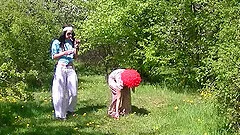 In the wild nature young and kinky friends enjoy hard threesome