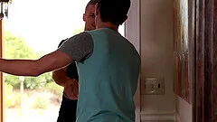 Handsome gay guy needs to jerk his cock while getting banged