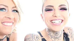 tattooed beauty Zoey Monroe and her lesbian partner share one hard shaft