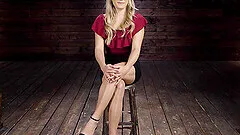 Horny blonde Nikki Peach masturbates on the floor using two sex toys