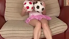 Pretty teen with perfect tight body masturbate and play with a huge dildo toy in her butt