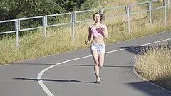 Slender sporty teen babe Raisa pounded outdoors hardcore