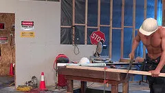 Greasy construction worker fills up teen gay dudes mouth with cum