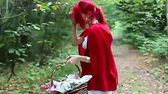 Redhead girl Brind Love shares her fairytale fantasy with her friend in the wood