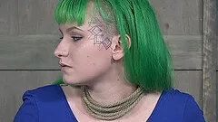 Green haired punk teen Paige Pierce cums while getting extreme abuse