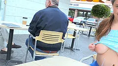 Ellie flashes her pussy in public and gets a hardcore fuck