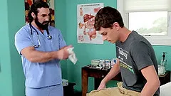 Gay doctor and his male nurse pound a white teen guys ass