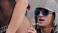 Groupie brunette whore Romi Rain gets a rough ass fuck from a rockstar