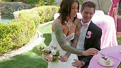 Bride Felicity Feline gets a lesbian strap on fuck from Abigail Mac