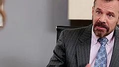 Long haired teen gay dude pounds his mature boss at an office