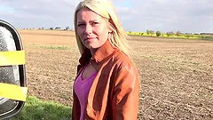 Long haired blonde MILF Claudia gets a hardcore fuck in a car