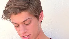 Blonde white teen gay dude swallows cum from an older guy