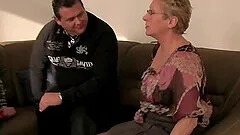 Mature chubby blonde with glasses gangbanged and sprayed with cum