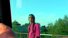 Pink haired MILF with pigtails Paris rides a hard cock in a car