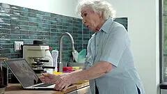 Mature granny with saggy tits Norma sprayed with a huge cumshot