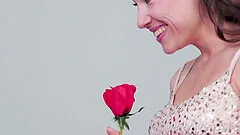 Pretty brunette Macy sprayed with cum on tits in front of cuckold