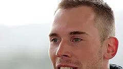 Blonde teen gay dude masturbates and cums solo indoors