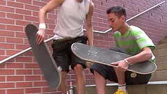 Latino teen gay couple cum all over each other in public