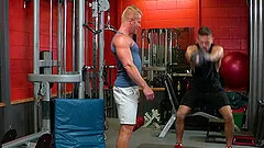 Buffed sporty teen gay couple cum on their dicks after a workout
