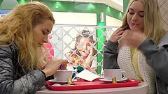 Barely legal lesbian teen couple lick each other after dinner