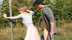 Outdoors doggy fuck and a huge cumshot for a mature blonde granny