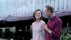 Nerdy brunette amateur with tan lines Grace F pounded hardcore