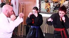 Sporty sluts Shana Lane and Roxy Lane share dick in a gym