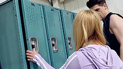 Sporty blue eyed blonde Lilly Lit sucks and rides dick in the gym