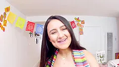 Perky teen babe Eliza Ibarra strips and rides dick POV