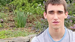 Skinny sporty teen gay dude masturbates and cums outdoors