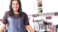 Chubby brunette Montse Swinger strips and masturbates in the kitchen