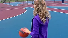 Sporty blonde Mila Hendrix gets cum in her mouth outdoors