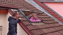 Shaved teen pussy of a blonde babe gets a huge cumshot from a stranger