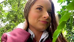 Brunette cutie Anita Bellini seduces a stranger into an outdoor fuck