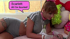 Cute sporty oiled up babe Scarlett Mae force fed cock down her throat