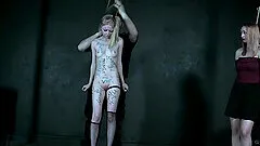 Skinny blonde teen slave slut Alice choked and spanked in bondage