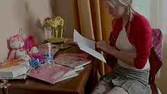 Emily is a babe in cute stockings riding a massive love toy